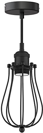 ledscom.de Vintage Pendelleuchte RETRA, schwarz, E27 Fassung, Käfig-Schirm schwarz