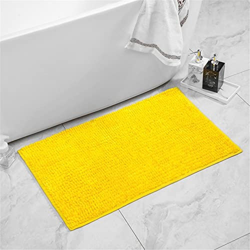 Odot Badezimmer Teppich rutschfeste, Waschbarer Badvorleger Chenille Badematte Flauschige Mikrofaser Badvorleger mit Hoher Dichte, Wasserabsorbierende Weiche teppiche (50x80cm,Gelb)
