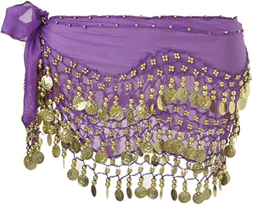 SamHeng Damen Bauchtanz Gürtel, Chiffon Hüfttuch Mit Münzen für Performance Kostüm, Yoga Kurs