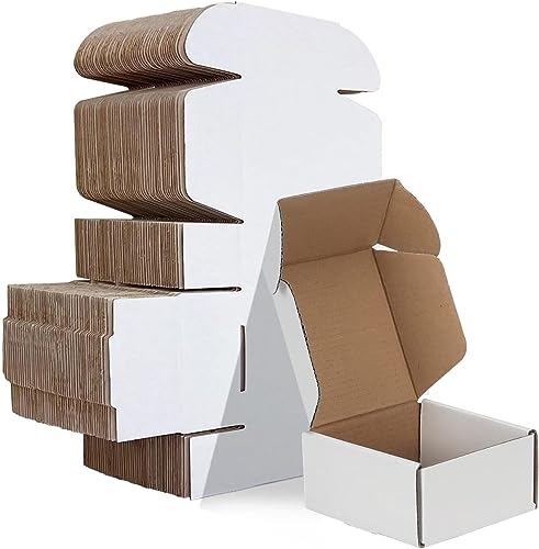 HORLIMER 50 Stück Versandkartons Kleine Kartons Boxen, Faltkarton Verpackungskartons für Warensendung, Postkarton, Geschenkkarton, 102x102x51mm, Weiß