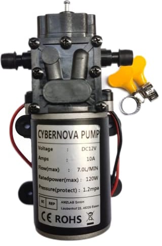 CYBERNOVA DC12V 7L / min 174 PSI Pompa a membrana a riflusso ad alta pressione Pompa acqua autoadescante per campeggio/Barca/Giardino/Pulizia camper/Irrigazione/spruzzo(fascetta stringitubo)