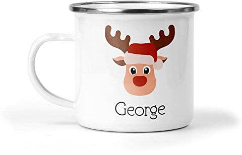 Personalised Christmas Family Mug with Reindeer & Name, Custom Kids Xmas Cup, Hot Chocolate Mug, Chirstmas Eve Box or Stocking Filler (Kids (Enamel))