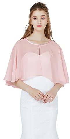 BEAUTELICATE Chiffon Stola Damen Elegant Bolero Cape Ärmellos Schultertuch Leichte Brautjacke Cardigan für Abendkleid Brautkleid Hochzeit Festlich Sommer, Kurzer Stil - Dusty Rose