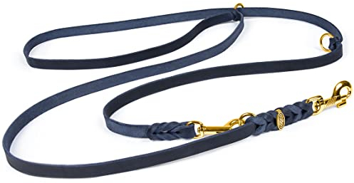 CopcoPet Hundeleine aus Fettleder 2m x 10mm Blau – 3-Fach verstellbar, geflochten – Mit Messingbeschlägen – Grifffest, robust – Umhängeleine für kleine Hunde, ideal für Spaziergang, Training