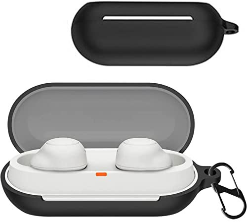 KZIOACSH Case for SONY WF-C700N, Flexible Ultra Slim Shock-Absorbing Silicone Headphone Case Skin Portable Lightweight Anti-Lost Washable Earbuds Cover with Carabiner for SONY WF-C700N,Black