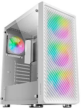 Mars Gaming MC-F Weiß, ATX Gaming Semitower, Vollvergütetes Glasfenster, Metal-Mesh Front, 4X 120mm ARGB Lüfter