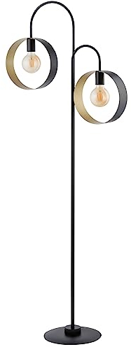 Licht-Erlebnisse Große Stehleuchte PERADU Metall Ringe Gold Schwarz E27 2-flammig 164cm dekorative Wohnzimmer Stehlampe