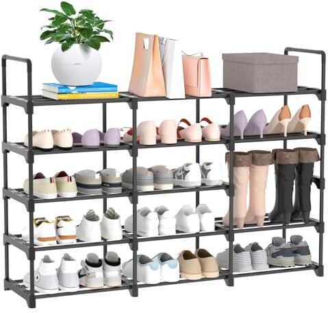 AMZJMT Mueble Zapatero de 5 Niveles, Zapatero Que Ahorra Espacio, Zapatero de Metal Que Proporciona Espacio para hasta 30 Pares de Zapatos, Zapatero Negro Adecuado para Salas de Estar y Recibidor