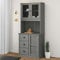 KOIECETA Highboard VIGO Küchenschrank Vitrinenschrank Geschirrschrank Massivholz Kiefer Anrichte Esszimmerschrank Vitrine Landhausstil Rustikal Kommode (Grau, Mit 1 Tür)