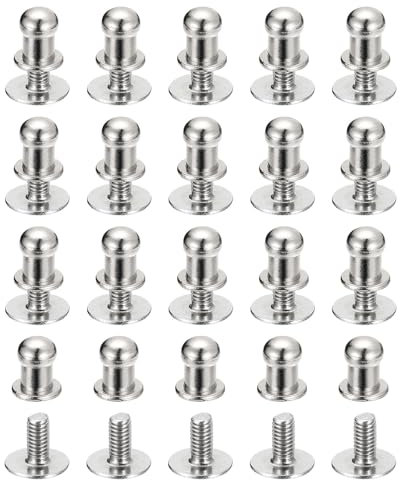 QUARKZMAN 5mm Vite a Testa Sferica Rivetti Bottone Nipplo, Confezione da 20 per Artigianato in Pelle Fai da Te Borsa Cintura, Tono Argento