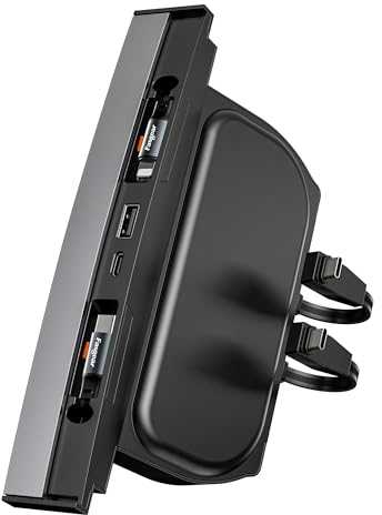 Fasgear Estación de acoplamiento USB Hub de 4 puertos compatible con Tesla Model 3/Y 2023 2022 2021 Model Y 2024, accesorios interiores de coche, retráctil de 80 cm Light-ning y cable tipo C para