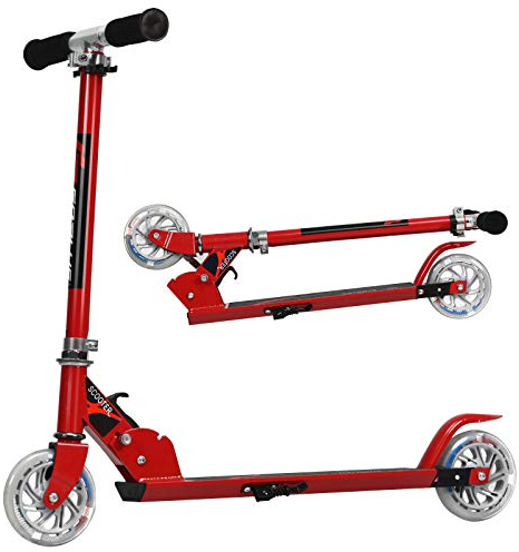 KOMFOTTEU Kinder Scooter mit LED Rädern, Kinderroller höhenverstellbar & Klappbar, Kickscooter Cityroller aus Aluminium, Tretroller kinderscooter für Kinder ab 4 Jahre (Rot)