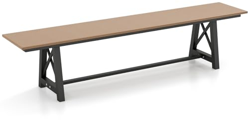 COSTWAY Gartenbank wetterfest, 3-Sitzer Sitzbank bis 500kg belastbar, Allwetter-Parkbank aus HDPE & Metallrahmen, Terrassenbank ohne Rückenlehne für Garten, Park, Balkon, 183 x 35 x 41,5 cm, Braun
