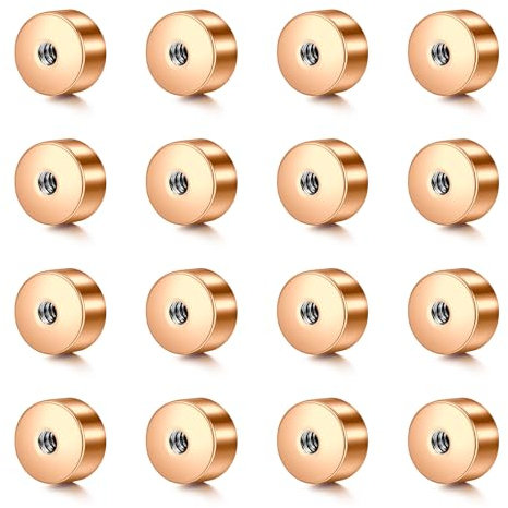 WillTen 16Pcs Screw on Earring Backs Flat Earring Backs,16G 3mm Screw Backs Replacements Flat Backs for Earrings, Replacement Balls for Lip Studs Labret Earrings Piercing Jewelry Rose Gold