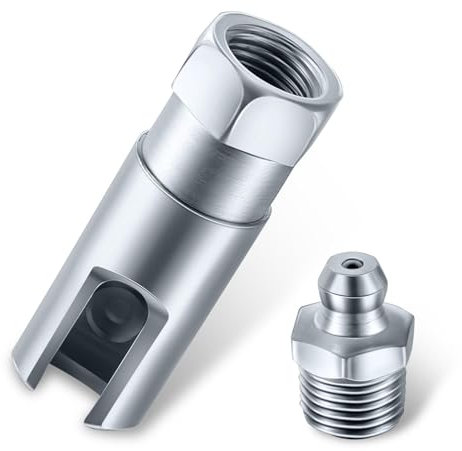 getfay 1 x Automobil-Fettpressen-Kupplung, 4,1 x 1,3 cm, Schlitz, rechtwinklig, 90 Grad Fettverschraubung mit 1/8 Zoll NPT-Gewinde, Fettpressen-Schlauchadapter, universell für Autos und LKWs (Silber)