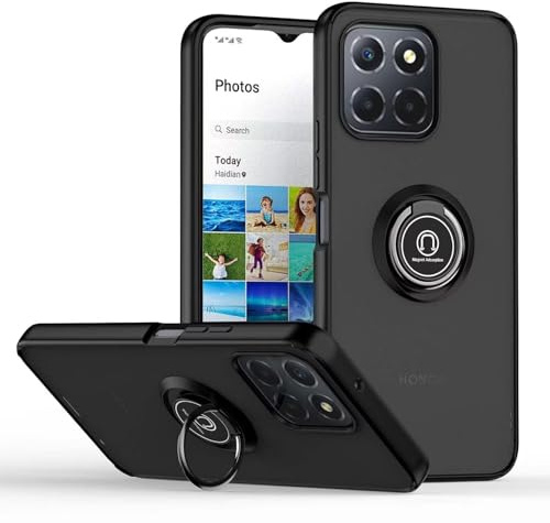 HONLEN Hülle Passend für Honor X6b (4G) (6.56 Inches), Ring Stand Clear Matte Silikon Handyhülle - Schwarz