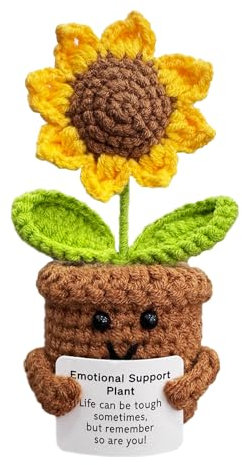KIAYOO Regalo de Girasol, Decoraciones de Escritorio para el Hogar y la Oficina, Positive Flores de Ganchillo Regalo para Él Ella Hombres Mujeres Amigos Novio Cumpleaños Navidad San Valentín