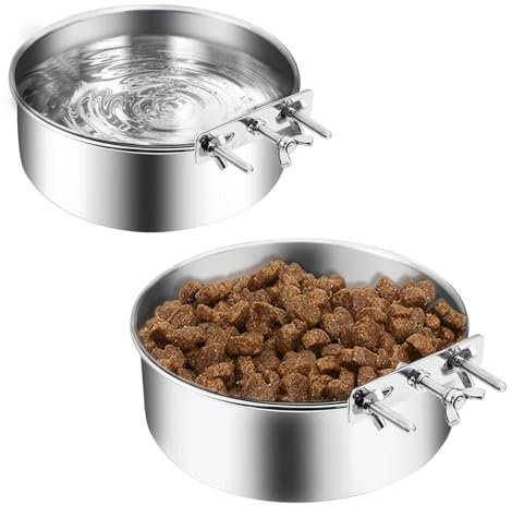 2 Pack Stainless Steel Water Bowl for Dog Crate, Metal Dog Food Bowl Set, Kennel Feeding Dish,Crate Bowls Hanging No Spill for Small Medium Large Puppy Breed Pet