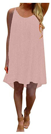 2025 - Robe courte d'été pour femme - Dos nu - En mousseline de soie - Bretelles spaghetti - Robe de plage pour femme - Robe blanche - Ligne A, Rose, L