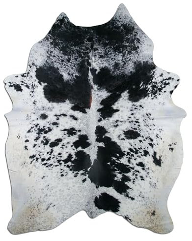 Livorio Premium Kuhfell Teppich - L210 x B155 cm - schwarz weiß Salt&Pepper - einmaliges Naturprodukt aus Südamerika | Rinderfell | Echtfell | Salt & Pepper Black & White | K894
