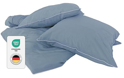 jilda-tex Luxus Perkal Premium-Bettwäsche aus Eukalyptus 100% Lyocell Tencel™ Piping Zertifiziert nachhaltig (Blau, 1 TLG. 135x200cm)
