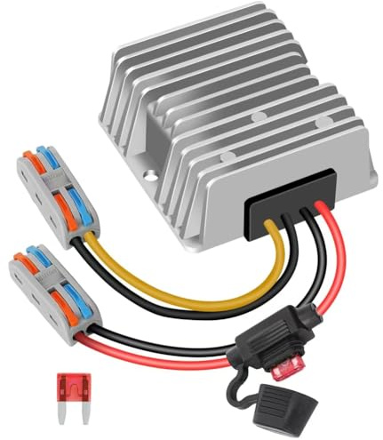 Paaruter Convertidor Reductor de Voltaje de 10 A, 120 W, 18 V, 24 V, 36 V, 48 V A 12 V para Carrito de Golf, con Fusible, Transformador Impermeable.