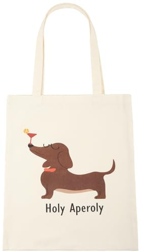 SHINARA Dackel Geschenke Jutebeutel – Lustige Stofftasche mit Dackel & „Holy Aperoly“ Spruch – Einkaufstasche Damen – Perfekt für Aperol Liebhaber & Sommer