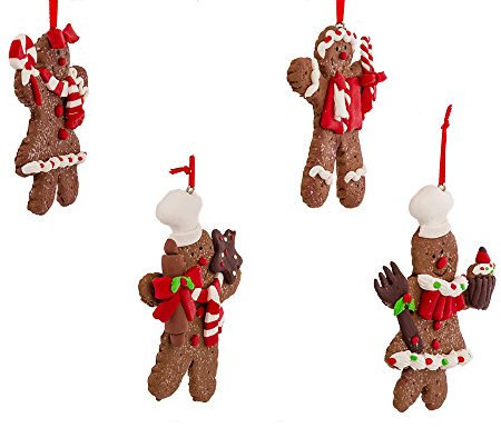 Kurt Adler Lebkuchenmänner, Weihnachtsfiguren, 4-teiliges Set, 10,16 cm, Teig, Hängend, Weihnachten
