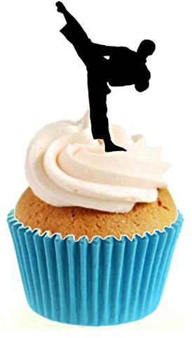 12 x Novelty Karate Taekwondo Martial Arts Silhouette Edible Standup Wafer Paper Cake Toppers