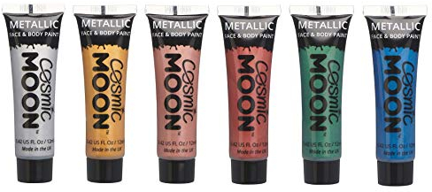 Face & Body Metallic Paint by Cosmic Moon - Water Based Face Paint Makeup for Adults, Kids - 12ml (Set of 6)