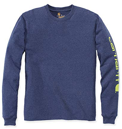 Carhartt Men's Relaxed Fit Heavyweight Long-Sleeve Logo Sleeve Graphic T-Shirt, Dark Cobalt Blue Heather, M