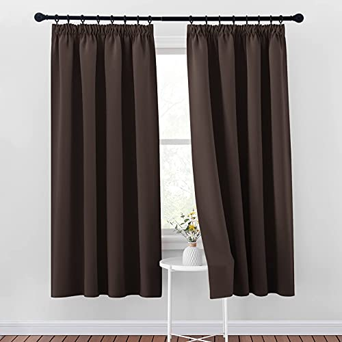 PONY DANCE Blickdichte Vorhänge für Schlafzimmer 2er Set H 175 x B 140 cm Verdunkelungsvorhang Kräuselband Wärmeisolierende Gardinen Verdunkelung Thermovorhang gegen Hitze, Braun
