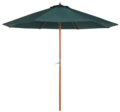 Outsunny Ombrellone da giardino in legno di pioppo, copertura di poliestere Verde, Stabile, Anti-UV, Ø270 x 250cm