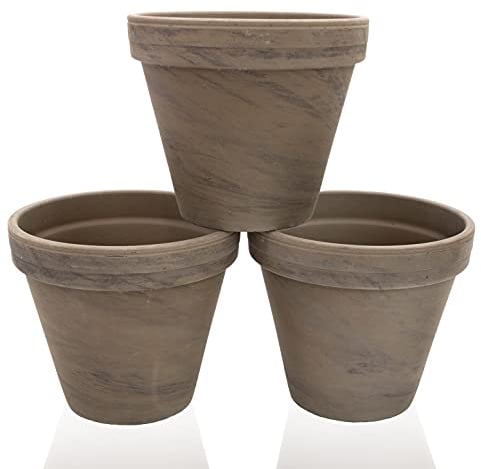 B2S BACK2SEASON Tontöpfe 3 Stück mit Loch braun grau marmoriert rund Blumentopf Terrakotta D=15,5 cm 3er Set