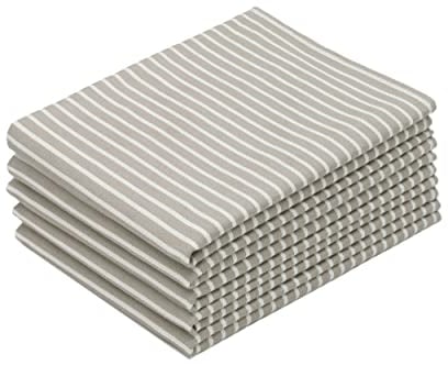 ZOLLNER 5er Set Geschirrtücher Baumwolle in 50x70 cm - saugstarke und strapazierfähige Küchentücher - waschbar bis 60°C – in Taupe weiß gestreift - Gastronomiequalität - Oeko Tex® Zertifiziert