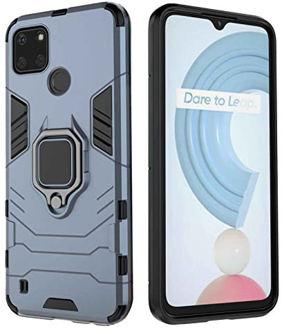 GOKEN Funda para Realme C21Y (Realme C21-Y)/ Realme C25Y, PC + TPU Silicona Tough Armor Protección Carcasa, Robusta Antigolpes Estuche con 360° Magnético Anillo Kickstand, Azul