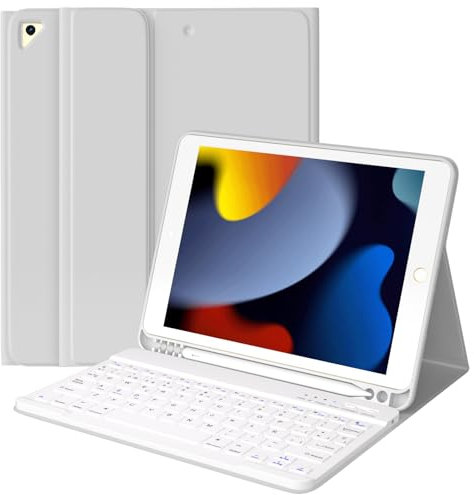 TQQ Funda Teclado iPad 9 generación con Porta lápices Incorporado, Desmontable Español Ñ Teclado para iPad 10.2 9ª/8ª/7ª Gen, iPad Pro 10.5 2017, iPad Air 3 2019