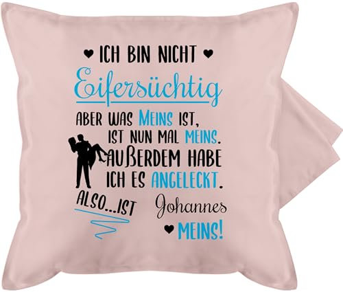 Kissenbezug - Partnerin Kissen - Ich Bin Nicht eifersüchtig was meins ist mit Name | Valentinstag - 50 x 50 cm - Hellrosa - Geschenke für valentins Tag partnerkissen Liebe Text kuschelkissen
