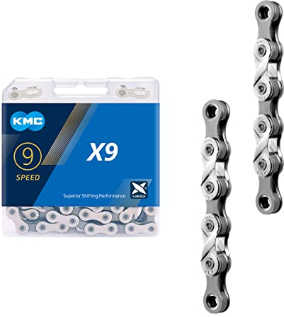 KMC X9 9-Speed Chain 116 Links, Road/Mountain Bike Bicycle Chain with Missing Link-Sliver Gray for Shimano SRAM