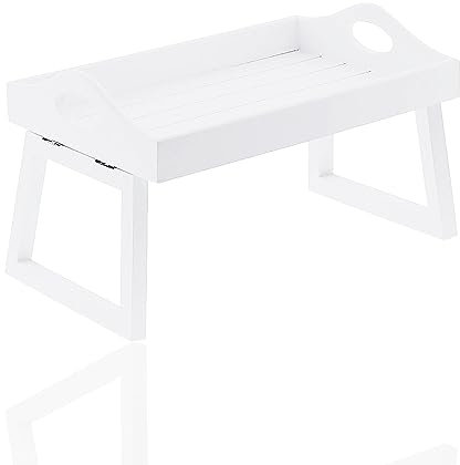PaMeer Wooden Foldable Sofa Armchair Tray, Sofa Tray for Coffee/Snacks/Remote holder, Foldable Arm Clip Table for Eating and Drinking. (White)