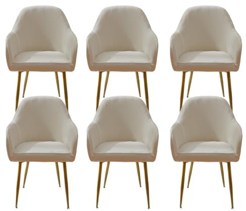 Chickwin Stuhlhussen Stretch 6er Set, Weichem Samt Elastischer Geschwungene Rückenlehne Stuhlbezug Hussen mit Armlehne Für Hochzeit, Hotel, Partys Deko (6 Stück,Champagner)
