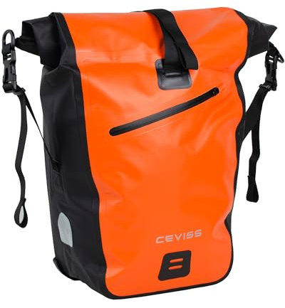 CEVISS Fahrradtasche aus robustem PVC für Gepäckträger 25L Wasserdicht mit Reflektoren, Quick Connect System mit Trage- und Umhängegurt