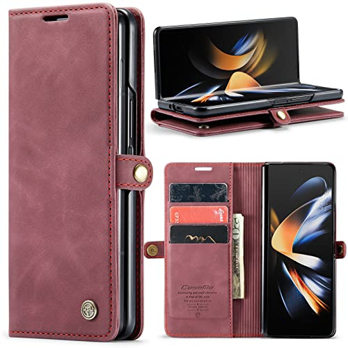 Phernykas for Samsung Galaxy Z Fold 4 Wallet Case with Card Holder, Kickstand RFID Blocking Magnetic Closure Shockproof Protective PU Leather Case for Samsung Galaxy Fold 4 Flip Case Wallet - Red