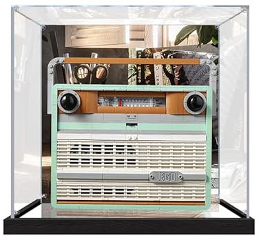 Scatola espositiva in legno di noce da 2 cm, color caffè nero, espositore da banco di alta qualità, adatta per radio retrò Lego 10334, spessore 3 mm, vetrina trasparente (nero, 3 mm di spessore +