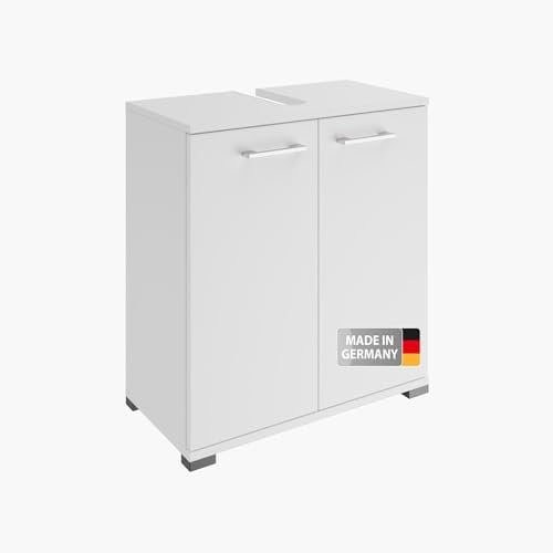 FACKELMANN Easy Waschbeckenunterschrank 60 cm – Hochwertiger Badschrank in zeitlosem, weißem Design, stilvoll und platzsparend – Made in Germany, Weiß