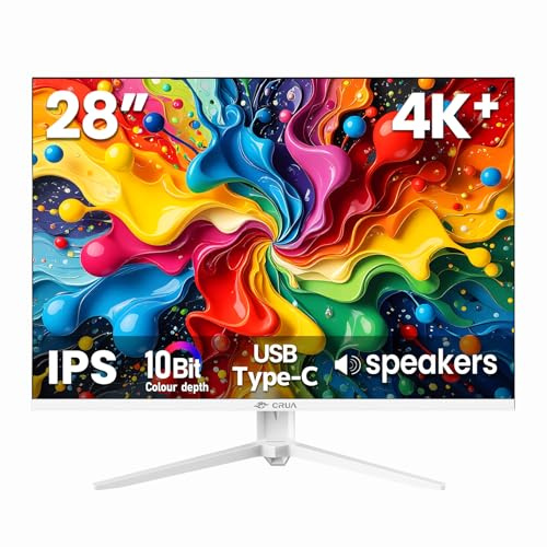 CRUA 28 White Monitor, 4K UHD+ 3840 × 2560, IPS, 60Hz, Monitors, 15:10 Aspect Ratio, 120% sRGB 10-bit Color, FreeSync Support, Built-in Speakers, USB Type C, HDMI 2.0 and DP
