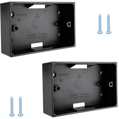 2 Gang Surface Mount Back Box Pattress,146 * 86 * 35mm, 2 pcs | 2 Gang Surface Pattress, Durable Black Double Back Box,Double Surface Box,Plastic Faceplates Wallplate,Black Socket Box