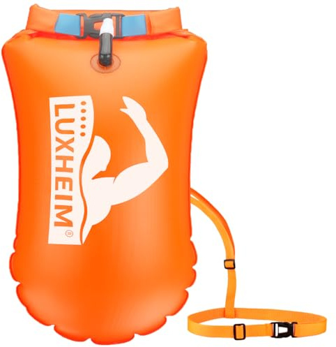 LUXHEIM 2-pack simning boj draggserflotta för öppet vatten simning väl synlig simmare torrväska vattentät uppblåsbar PVC dragsplät för triathlons