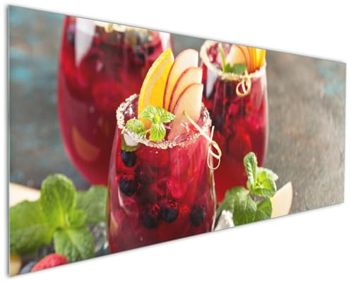 Wallario Küchenrückwand aus Glas 125 x 50 cm, Motiv: Sommerlicher Wildbeerencocktail | Spritzschutz abwischbar & pflegeleicht