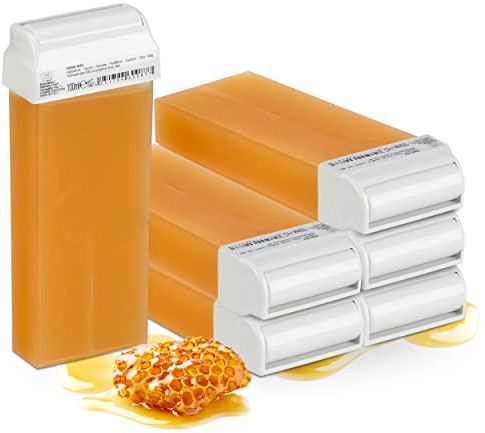 Kosmetex Honig Wachspatronen Breit Haarentfernung, Roll On Wax Roller, Warmwachspatronen, 6 x 100ml